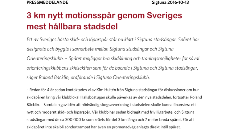 ​3 km nytt motionsspår genom Sveriges mest hållbara stadsdel