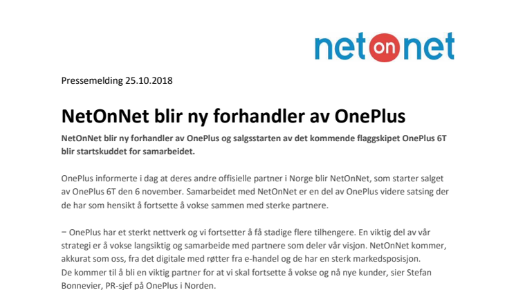 NetOnNet blir ny forhandler av OnePlus