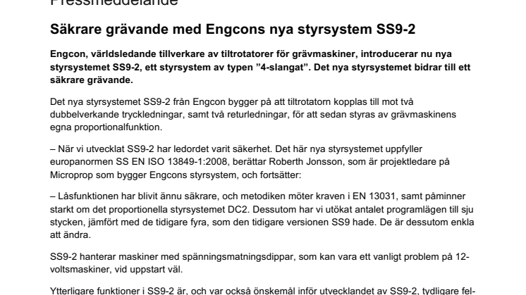 Säkrare grävande med Engcons nya styrsystem SS9-2