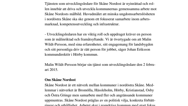 Malin Wildt-Persson till Skåne Nordost