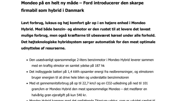Mondeo på en helt ny måde – Ford introducerer den skarpe firmabil som hybrid i Danmark  