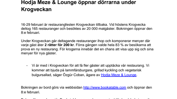Hodja Meze & Lounge i Uppsala deltar i Krogveckan