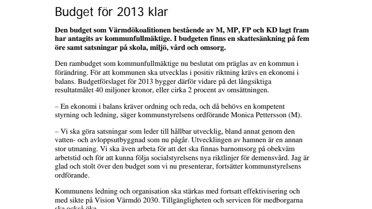 Budget för 2013 klar