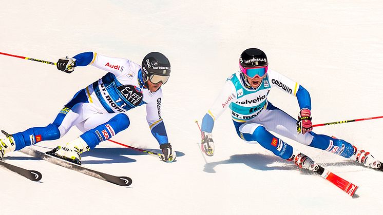 André Myhrer och Frida Hansdotter från säsongsavslutningen i St. Moritz 2015/2016. Foto Klas Rockberg