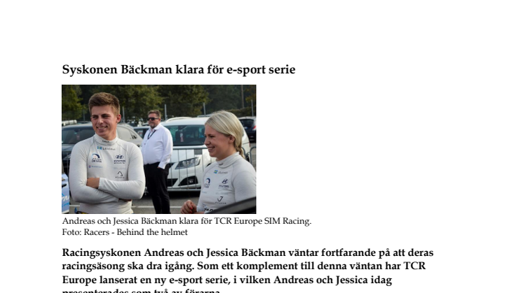 Syskonen Bäckman klara för e-sport serie