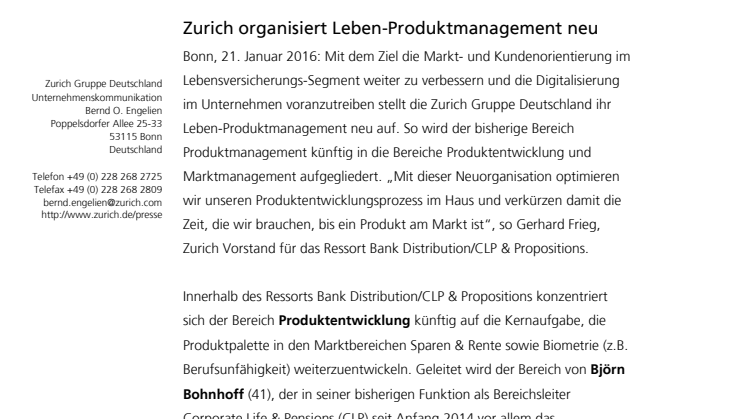 Zurich organisiert Leben-Produktmanagement neu