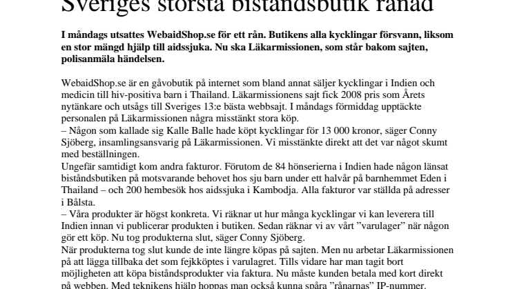 Sveriges största biståndsbutik rånad