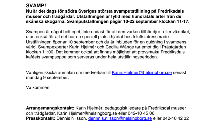 Pressinbjudan: Svamputställning på Fredriksdal museer och trädgårdar i Helsingborg