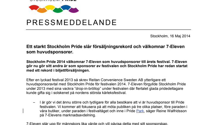 Ett starkt Stockholm Pride slår försäljningsrekord och välkomnar 7-Eleven som huvudsponsorer