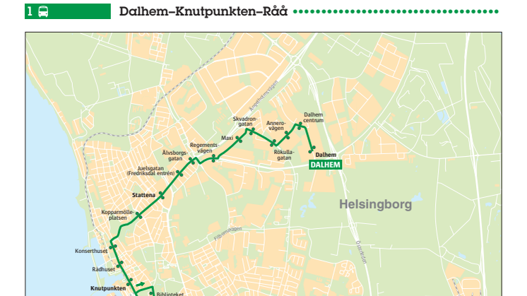 Stadsbuss linje 1 i Helsingborg - karta och tidtabell - 13 augusti 2017