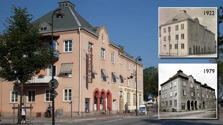 Folkets Hus i Lindesberg - 1922, 1979 och idag. Bildkälla: Lindesbergs kulturhistoriska arkiv/fotograf