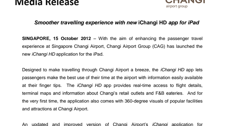 Smoother travelling experience with new iChangi HD app for iPad