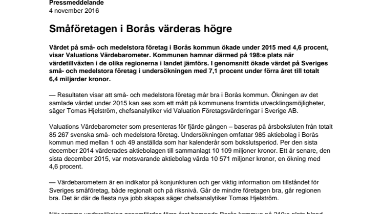 Värdebarometern 2015 Borås kommun