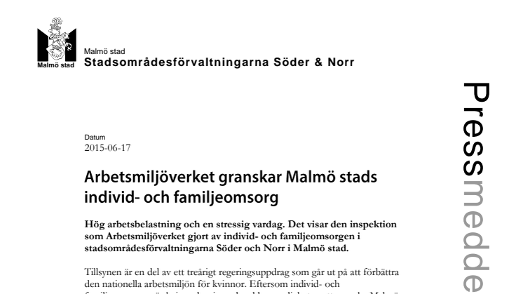 Arbetsmiljöverket granskar Malmö stads individ- och familjeomsorg