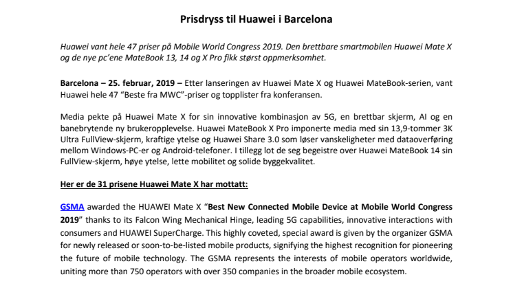 Prisdryss til Huawei i Barcelona