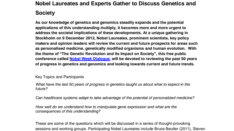 Nobel Laureates and Experts Gather to Discuss Genetics and Society