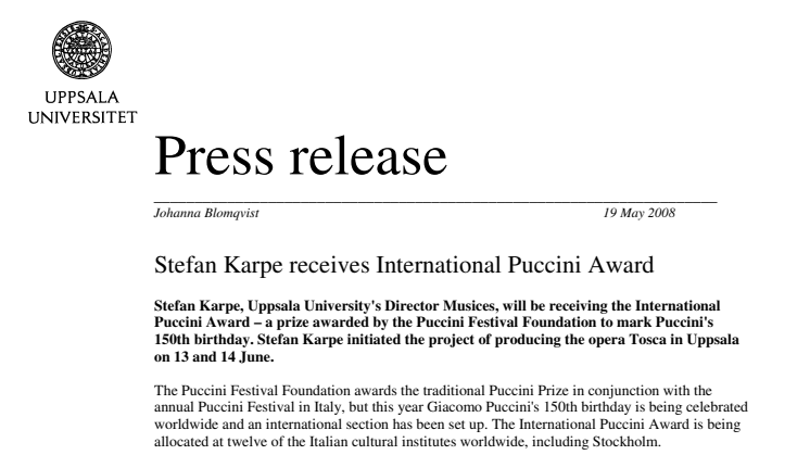 Stefan Karpe receives International Puccini Award