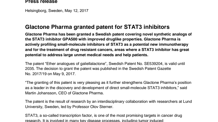 Glactone Pharma granted patent for STAT3 inhibitors