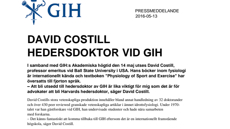 David Costill hedersdoktor vid GIH