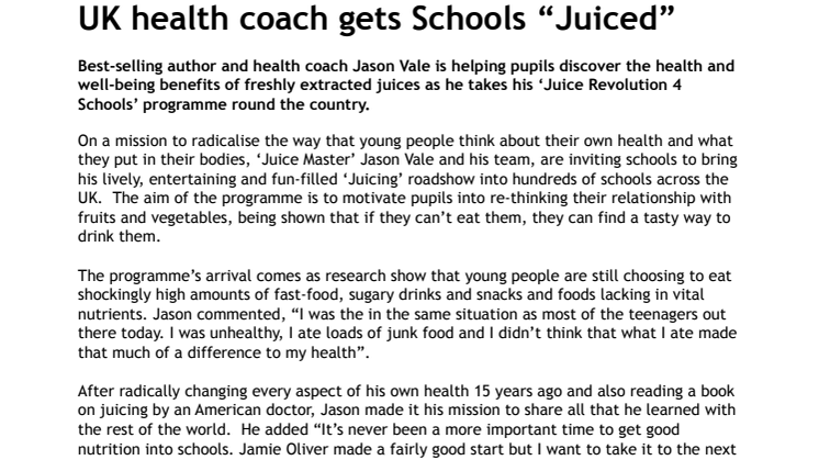 UK health coach gets Schools “Juiced” 