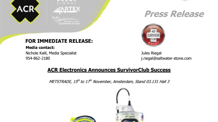 ACR Electronics: METSTRADE - ACR Electronics Announces SurvivorClub Success