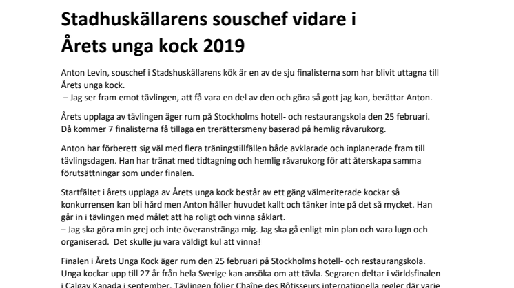 Stadhuskällarens souschef vidare i  Årets unga kock 2019
