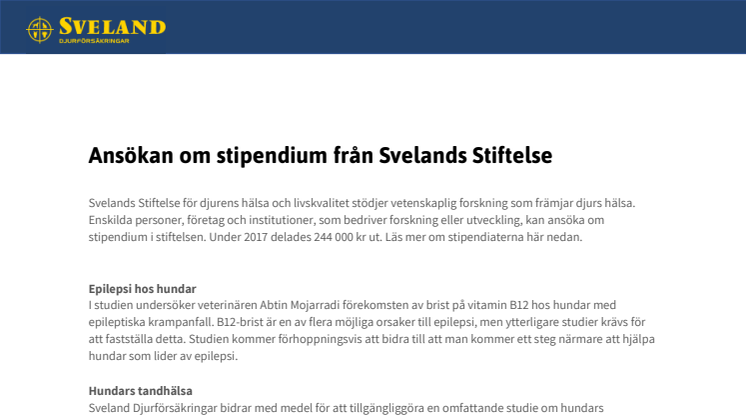 Ansök om stipendium från Sveland Stiftelse!