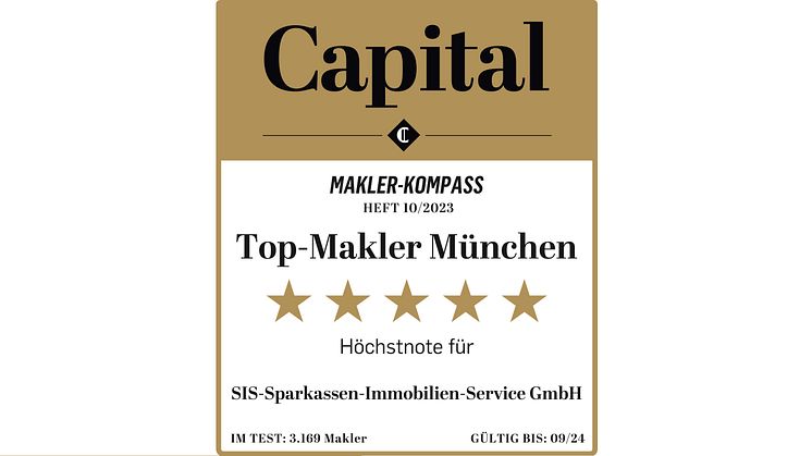 Bestnote fünf Sterne – SIS als „TOP Makler Münchens“ ausgezeichnet