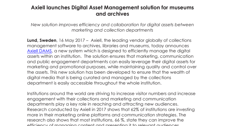 Axiell launches Digital Asset Management solution for museums and archives