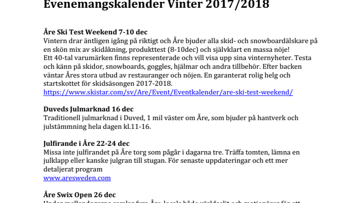 Eventkalender Vinter 2017-2018