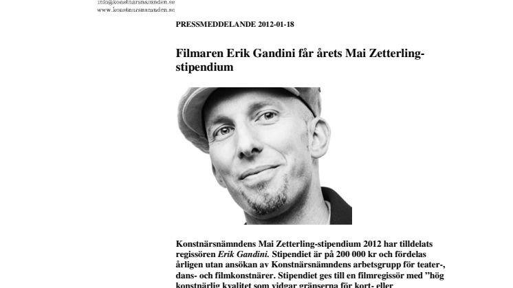 Filmaren Erik Gandini får Mai Zetterlingstipendiet 2012