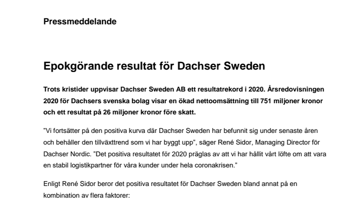 Epokgörande resultat för Dachser Sweden