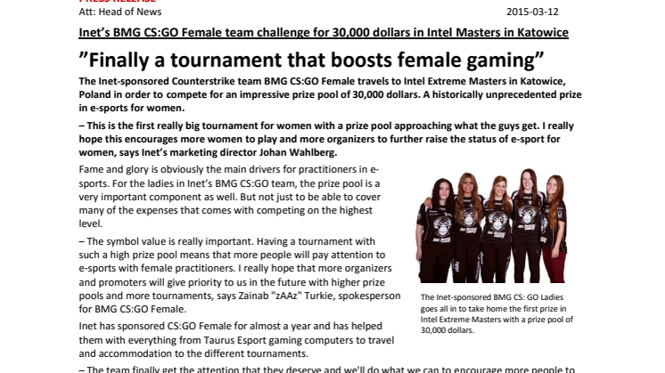 ”Finally a tournament that boosts female gaming”