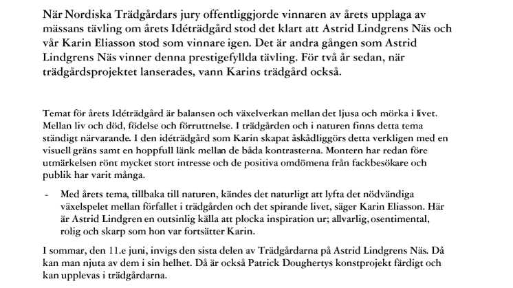 Astrid Lindgrens Näs vinner årets idéträdgård på Nordiska Trädgårdar!