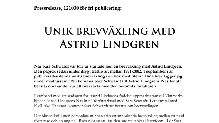 Unik brevväxling med Astrid Lindgren