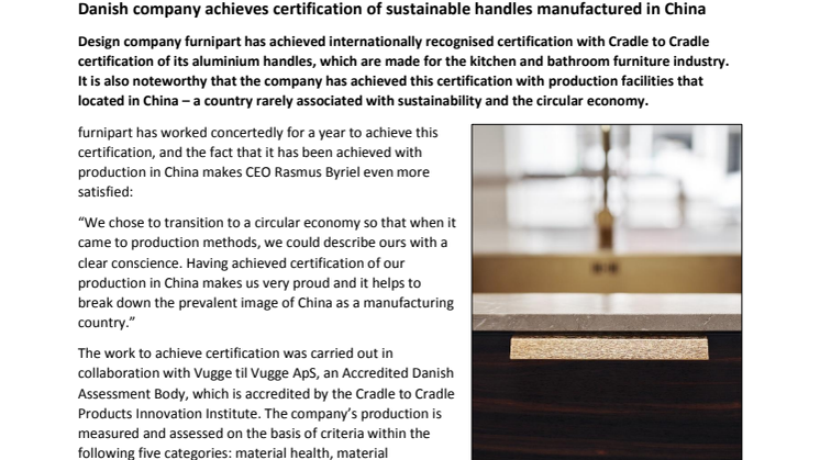 Danish company achieves certification of sustainable handles manufactured in China 