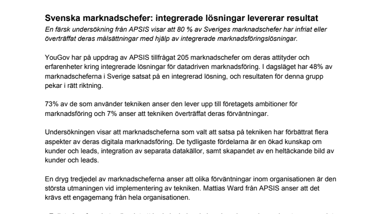 Svenska marknadschefer: integrerade lösningar levererar resultat