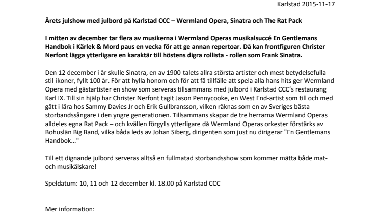 Årets julshow med julbord på Karlstad CCC – Wermland Opera, Sinatra och The Rat Pack