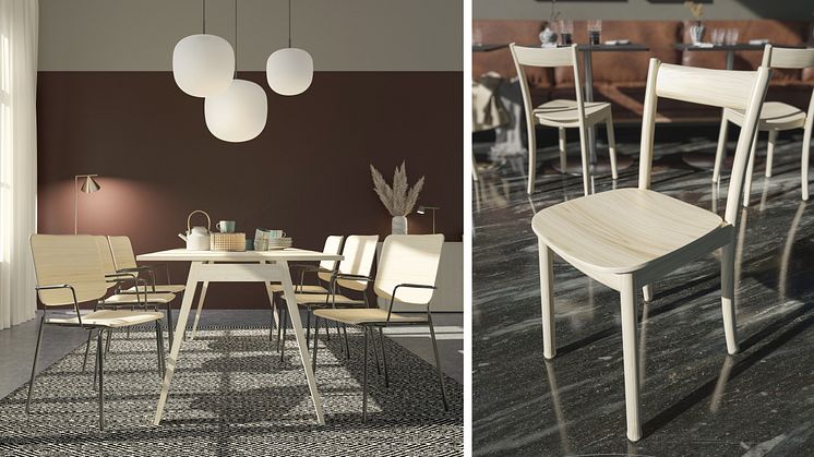Piece Wood (design TEA) och ARC Chair (design Jens Fager) ingår i det nya sortimentet. 