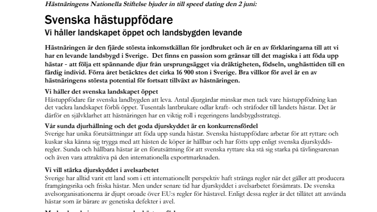 Svenska hästuppfödare - speed dating den 2 juni