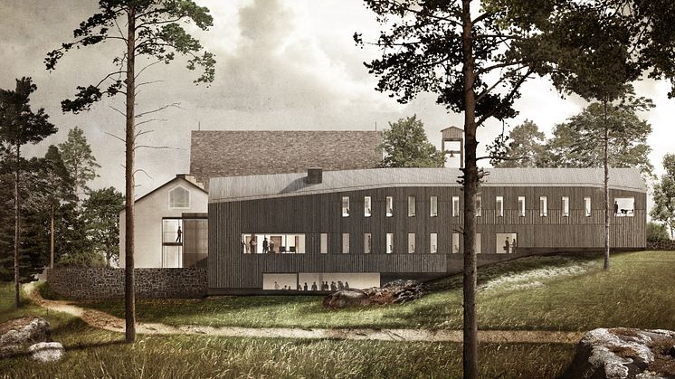 En ny vacker byggnad i trä blir samlingslokal för en mångsidig verksamhet: Illustration:  Bromma församling - Witte Sundell Arkitektstudio AB