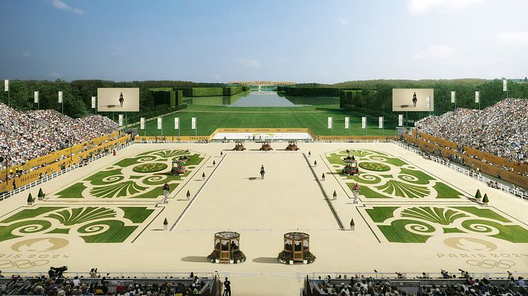 Skiss över ridsportens tävlingsarena i Versailles. Foto: Paris 2024