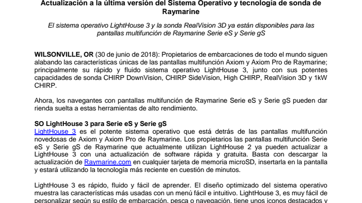 Raymarine: Actualización a la última versión del Sistema Operativo y tecnología de sonda de Raymarine  
