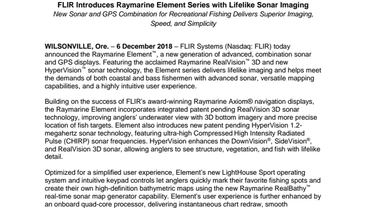 Raymarine: FLIR Introduces Raymarine Element Series with Lifelike Sonar Imaging