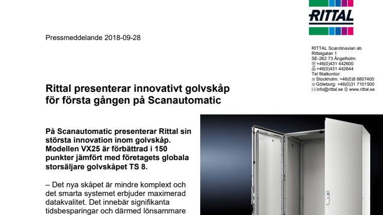 Rittal presenterar innovativt golvskåp för första gången på Scanautomatic