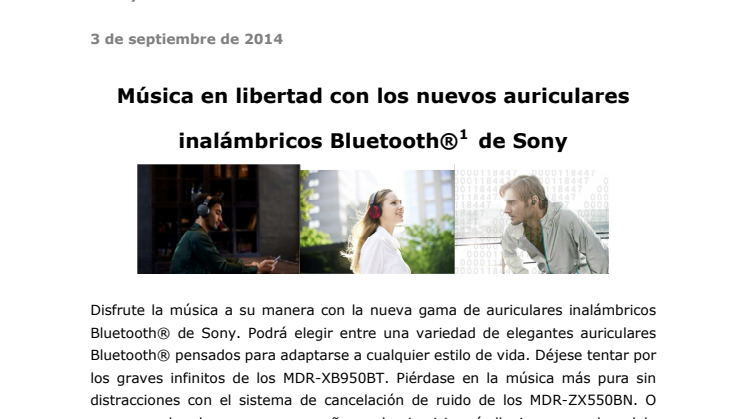 Música en libertad con los nuevos auriculares inalámbricos Bluetooth®  de Sony