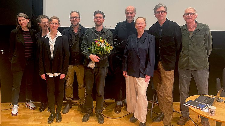 Medverkande på disputationen: Synne Behrndt, Marie Fahlin, Kristina Hagström-Ståhl, Carl Javér, Marcus Lindeen, Erik Poppe, Ellen J Røed, Magnus Bärtås, Wilhelm Carlsson (Foto: SKH)