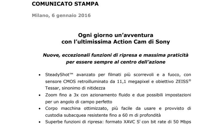 Ogni giorno un’avventura con l’ultimissima Action Cam di Sony