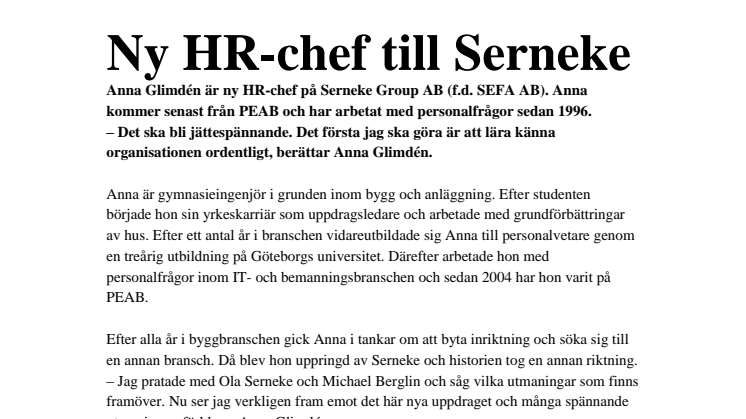 Ny HR-chef till SERNEKE