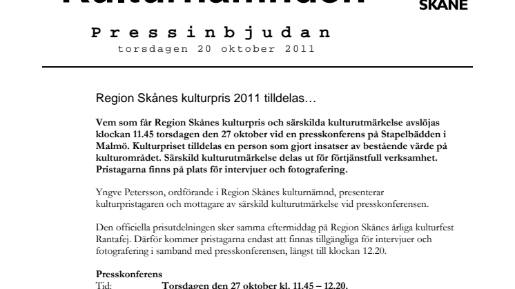 Region Skånes kulturpris 2011 tilldelas…